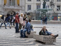 People are seen walking and resting near Rossio Square. Lisbon, June 03, 2022. Portugal has already passed the peak of this COVID-19 pandemi...