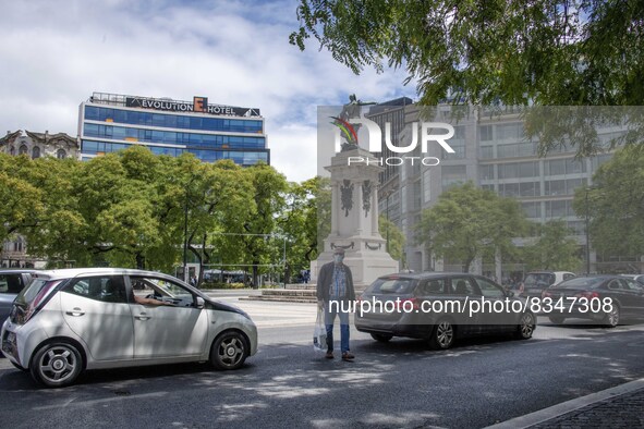 A person wearing a protective mask is seen walking in the vicinity of the Saldanha district. Lisbon, June 03, 2022. Portugal has already pas...