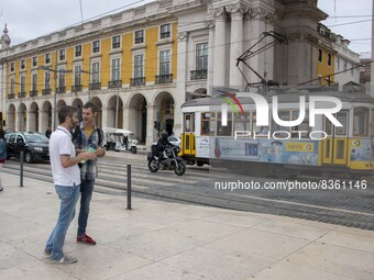 People  are seen walking near Praça de Comercio. Lisbon, June 03, 2022. According to data from the General Health Authority (DSG), Portugal...