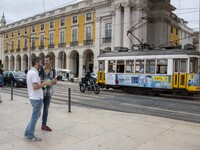 People  are seen walking near Praça de Comercio. Lisbon, June 03, 2022. According to data from the General Health Authority (DSG), Portugal...