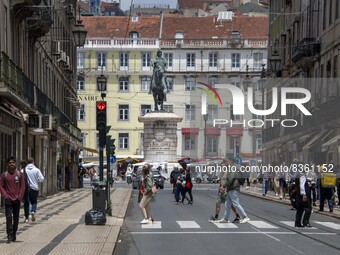 People are seen walking near Baixa district. Lisbon, June 03, 2022. According to data from the General Health Authority (DSG), Portugal reco...