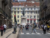 People are seen walking near Baixa district. Lisbon, June 03, 2022. According to data from the General Health Authority (DSG), Portugal reco...