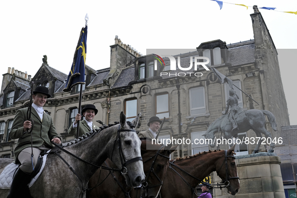 Hawick Cornet 2022, Greig Middlemass accompanied by Right Hand Man, Connor Brunton [2019 Cornet] and Left Hand Man, Gareth Renwick [2018 Cor...