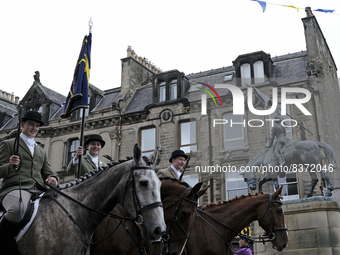 Hawick Cornet 2022, Greig Middlemass accompanied by Right Hand Man, Connor Brunton [2019 Cornet] and Left Hand Man, Gareth Renwick [2018 Cor...