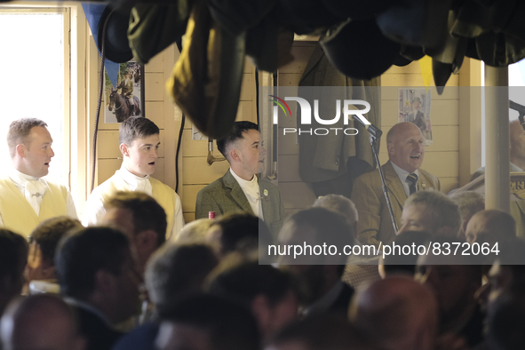 Hawick Common Riding  Chairman, ex-cornet John Hogg, addresses the company in the Hut at St Leonards. The Hawick Common Riding is the first...