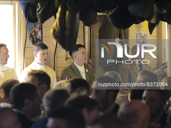 Hawick Common Riding  Chairman, ex-cornet John Hogg, addresses the company in the Hut at St Leonards. The Hawick Common Riding is the first...