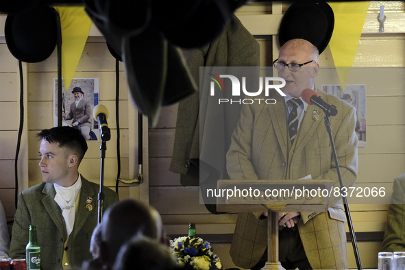 Hawick Common Riding  Chairman, ex-cornet John Hogg, addresses the company in the Hut at St Leonards. The Hawick Common Riding is the first...