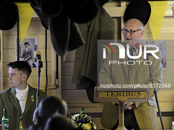 Hawick Common Riding  Chairman, ex-cornet John Hogg, addresses the company in the Hut at St Leonards. The Hawick Common Riding is the first...