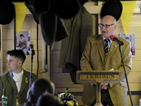 Hawick Common Riding  Chairman, ex-cornet John Hogg, addresses the company in the Hut at St Leonards. The Hawick Common Riding is the first...