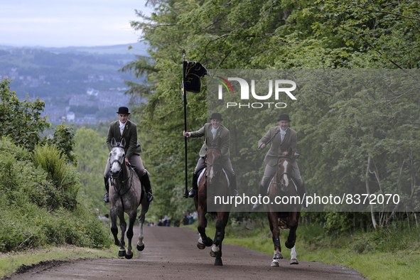 Hawick Cornet 2022, Greig Middlemass accompanied by Right Hand Man, Connor Brunton [2019 Cornet] and Left Hand Man, Gareth Renwick [2018 Cor...