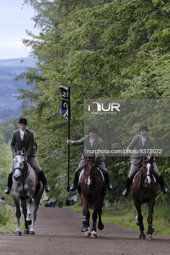 Hawick Cornet 2022, Greig Middlemass accompanied by Right Hand Man, Connor Brunton [2019 Cornet] and Left Hand Man, Gareth Renwick [2018 Cor...