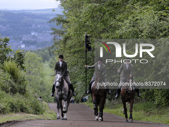 Hawick Cornet 2022, Greig Middlemass accompanied by Right Hand Man, Connor Brunton [2019 Cornet] and Left Hand Man, Gareth Renwick [2018 Cor...