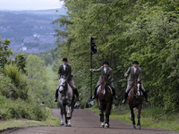 Hawick Cornet 2022, Greig Middlemass accompanied by Right Hand Man, Connor Brunton [2019 Cornet] and Left Hand Man, Gareth Renwick [2018 Cor...