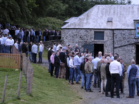 Hawick, The Hut St Leonards, UK. 09.Jun.2022.  
2022 Hawick Common Riding 
Supporters of the Cornet wait outside The Hut early on Thursday m...