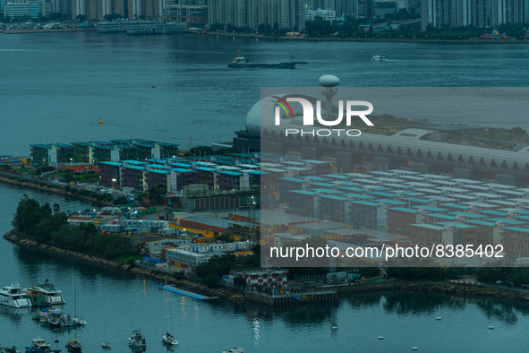 Hong Kong, China, 10 Jun 2022, The Kai Tak Cruise Terminal and the Kai Tak Community Isolation Facility for Covid patients can be seen in th...