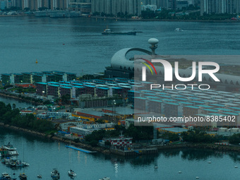 Hong Kong, China, 10 Jun 2022, The Kai Tak Cruise Terminal and the Kai Tak Community Isolation Facility for Covid patients can be seen in th...