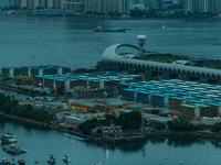 Hong Kong, China, 10 Jun 2022, The Kai Tak Cruise Terminal and the Kai Tak Community Isolation Facility for Covid patients can be seen in th...