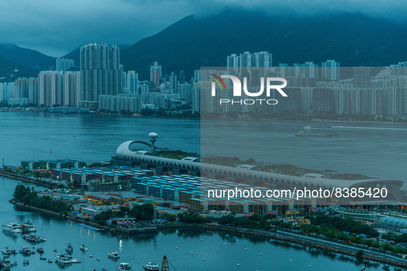 Hong Kong, China, 10 Jun 2022, The Kai Tak Cruise Terminal and the Kai Tak Community Isolation Facility for Covid patients can be seen in th...