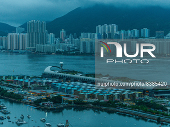 Hong Kong, China, 10 Jun 2022, The Kai Tak Cruise Terminal and the Kai Tak Community Isolation Facility for Covid patients can be seen in th...