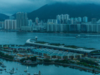 Hong Kong, China, 10 Jun 2022, The Kai Tak Cruise Terminal and the Kai Tak Community Isolation Facility for Covid patients can be seen in th...