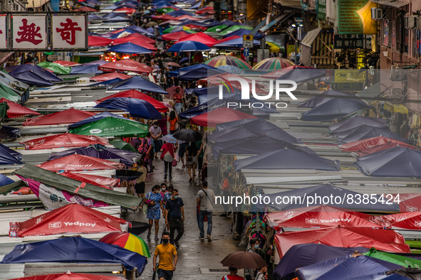 Hong Kong, China, 11 Jun 2022, The Fa Yuen street market under the rain. 