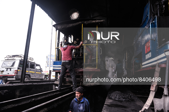 The steam engines of UNESCO World Heritage Site Darjeeling Himalayan Railway ''toy train''-s at the Darjeeling loco shed preparing for the e...