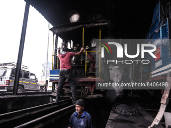 The steam engines of UNESCO World Heritage Site Darjeeling Himalayan Railway ''toy train''-s at the Darjeeling loco shed preparing for the e...