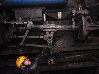 The steam engines of UNESCO World Heritage Site Darjeeling Himalayan Railway ''toy train''-s at the Darjeeling loco shed preparing for the e...