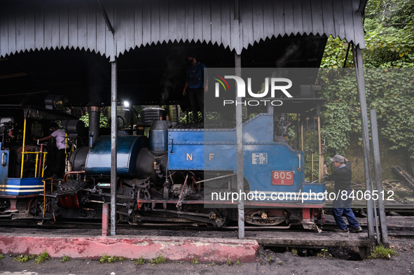 The steam engines of UNESCO World Heritage Site Darjeeling Himalayan Railway ''toy train''-s at the Darjeeling loco shed preparing for the e...