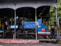 The steam engines of UNESCO World Heritage Site Darjeeling Himalayan Railway ''toy train''-s at the Darjeeling loco shed preparing for the e...