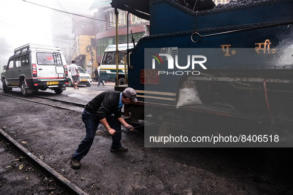 The steam engines of UNESCO World Heritage Site Darjeeling Himalayan Railway ''toy train''-s at the Darjeeling loco shed preparing for the e...