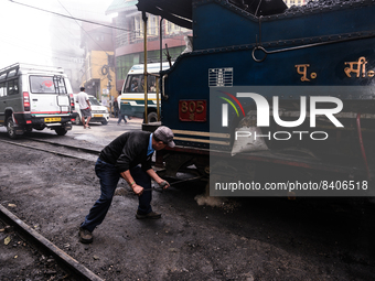 The steam engines of UNESCO World Heritage Site Darjeeling Himalayan Railway ''toy train''-s at the Darjeeling loco shed preparing for the e...