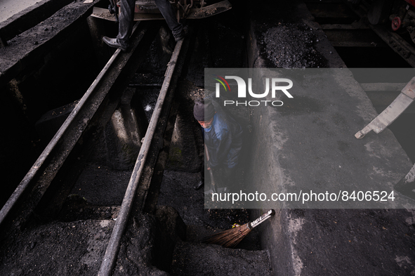 The steam engines of UNESCO World Heritage Site Darjeeling Himalayan Railway ''toy train''-s at the Darjeeling loco shed preparing for the e...