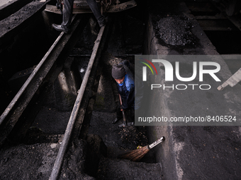 The steam engines of UNESCO World Heritage Site Darjeeling Himalayan Railway ''toy train''-s at the Darjeeling loco shed preparing for the e...