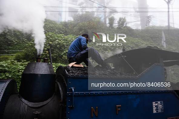 The steam engines of UNESCO World Heritage Site Darjeeling Himalayan Railway ''toy train''-s at the Darjeeling loco shed preparing for the e...