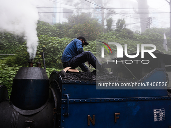 The steam engines of UNESCO World Heritage Site Darjeeling Himalayan Railway ''toy train''-s at the Darjeeling loco shed preparing for the e...