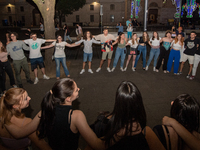 Fifth-year high school students met under their schools to sing Antonello Venditti's historic song, 'Notte Prima degli Esami', in Rieti, Ita...