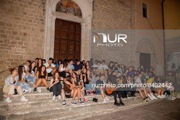 Fifth-year high school students met under their schools to sing Antonello Venditti's historic song, 'Notte Prima degli Esami', in Rieti, Ita...