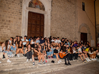 Fifth-year high school students met under their schools to sing Antonello Venditti's historic song, 'Notte Prima degli Esami', in Rieti, Ita...