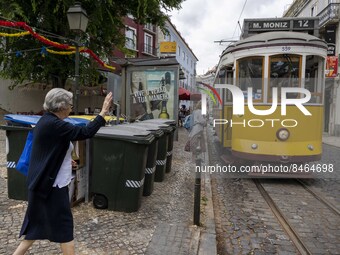 A tram runs through the different routes of the Graca neighborhood. Lisbon, June 24, 2022. In Portugal, covid-19 mortality is declining, alt...