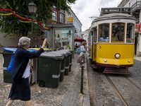 A tram runs through the different routes of the Graca neighborhood. Lisbon, June 24, 2022. In Portugal, covid-19 mortality is declining, alt...