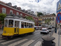 A tram runs through the different routes of the Graca neighborhood. Lisbon, June 24, 2022. In Portugal, covid-19 mortality is declining, alt...