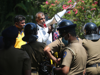 Sri Lankan health workers shout slogans in protest amid the country’s economic crisis in Colombo, Sri Lanka, June 29, 2022.(