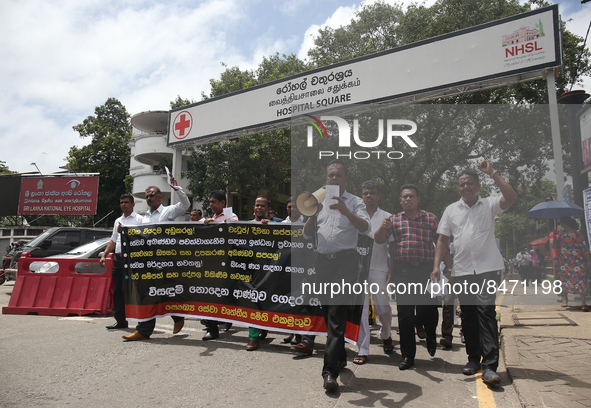 Sri Lankan health workers shout slogans in protest amid the country’s economic crisis in Colombo, Sri Lanka, June 29, 2022.