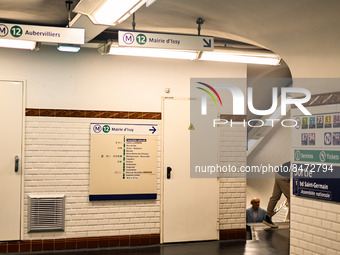 Inside the metro station. Daily life in Parisian metro, as France faces an increase of Covid19 cases. . (