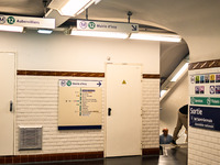 Inside the metro station. Daily life in Parisian metro, as France faces an increase of Covid19 cases. . (