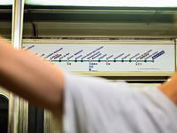 The metro line's route. Daily life in Parisian metro, as France faces an increase of Covid19 cases. . (