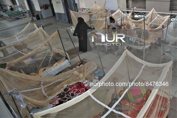 Dengue-infected patients are treated in a special ward of Mugda general hospital in Dhaka, Bangladesh on June 30, 2022. The number of dengue...