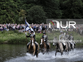 Galashiels, UK. 02 Jul.2022.  
Principals Fording the River Tweed at Galafoot.

GALASHIELS BRAW LADS GATHERING was reinstituted in 1930 to c...