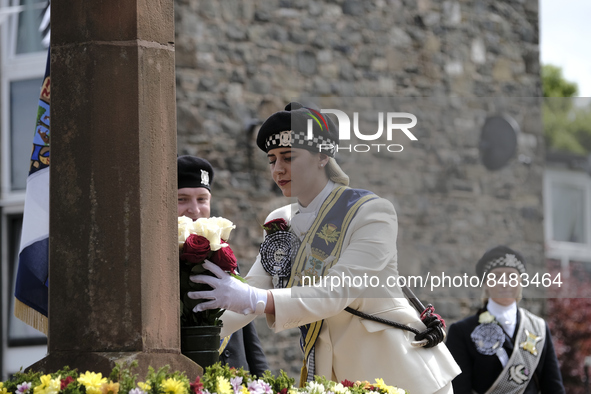 Galashiels, UK. 02 Jul.2022.  
Braw Lass Abbie Hood, at the Old Town cross where the creation of Galashiels as a Burgh of Barony in 1599 is...